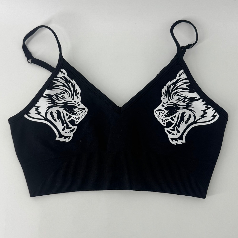 SHE Women Black Wolf Graphic Seamless Bralette Adjustable Straps Medium 427/1000